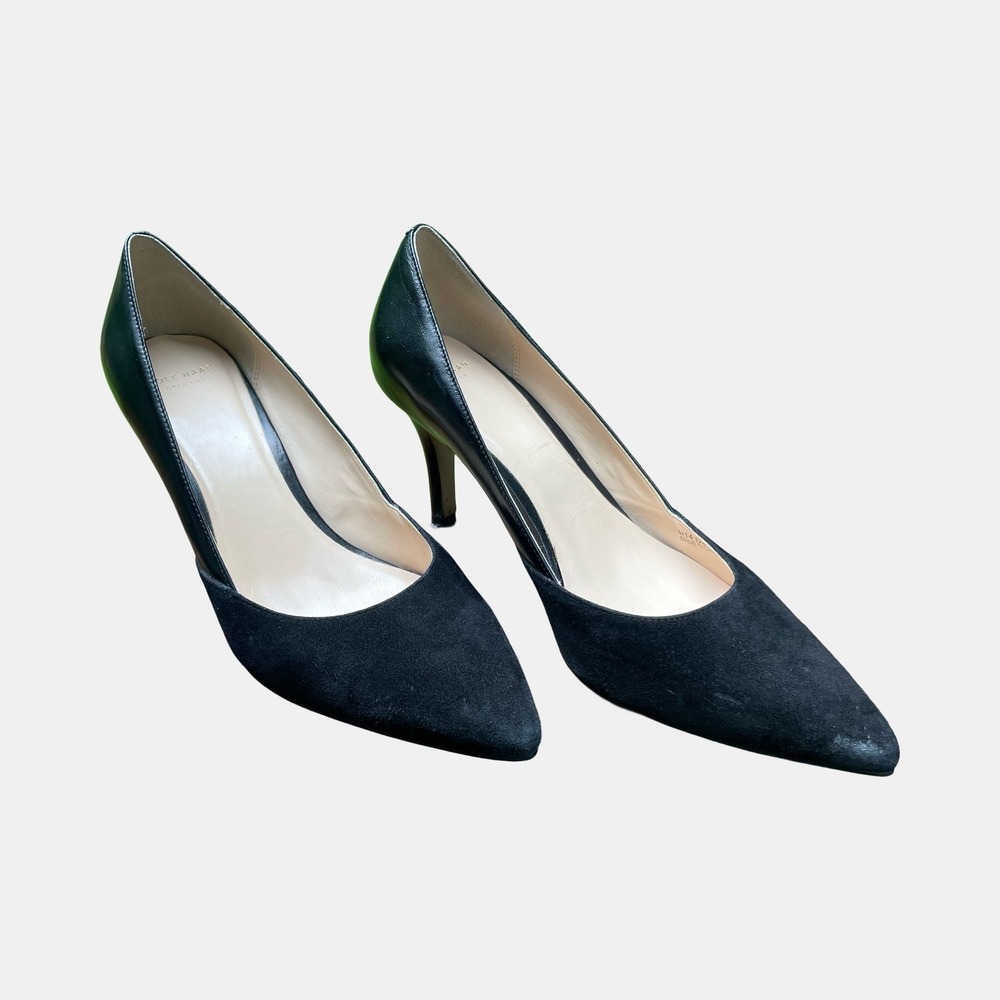 Cole Haan Grand.OS Womens Black Leather Suede Pointed Toe Stiletto Pumps 9B